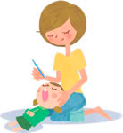 子供が親に歯を見てもらうイラスト